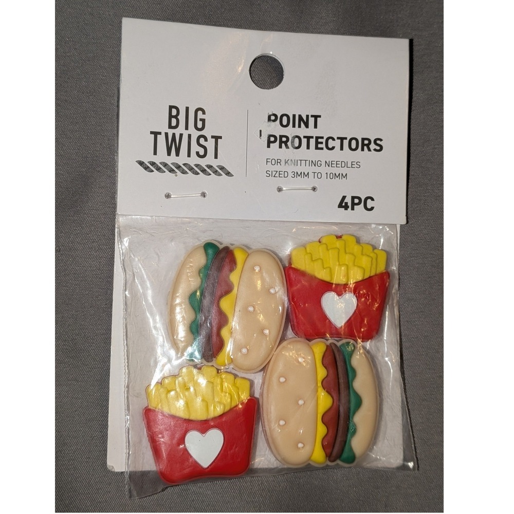 Big Twist Hamburger French Fries Knitting Needle Point Protectors 4pc 3mm-10mm